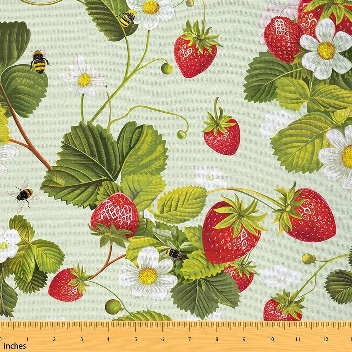 Strawberry Upholstery Fabric,Polyester,Kawaii Strawberry Print Botanical Leaf Natural Theme Decorative Soft Flannel Fabric
