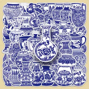 Vintage Porcelain Pattern Sticker, 50pcs/set DIY Decorative Sticker, Scrapbooking & Stamping Supplies for Journal Making, Gift Wrapping