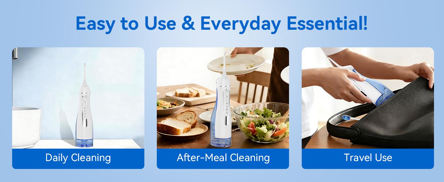 Water Flosser for Teeth Cleaning: Cordless Portable Water Dental Pick, 4 Modes Rechargeable Oral Irrigator with 5 Nozzles, 300ML IPX7 Waterproof Electric Flossers for Braces, Travel & Home Use, White