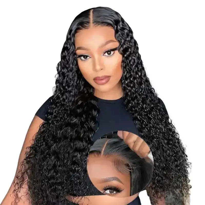 Bling Hair Glueless Deep Wave 6x4 HD Lace Closure Wig Human Hair Pre Plucked Curly Brazilian Transparent Lace Front Wigs 13x4 Inches Adjustable Straps