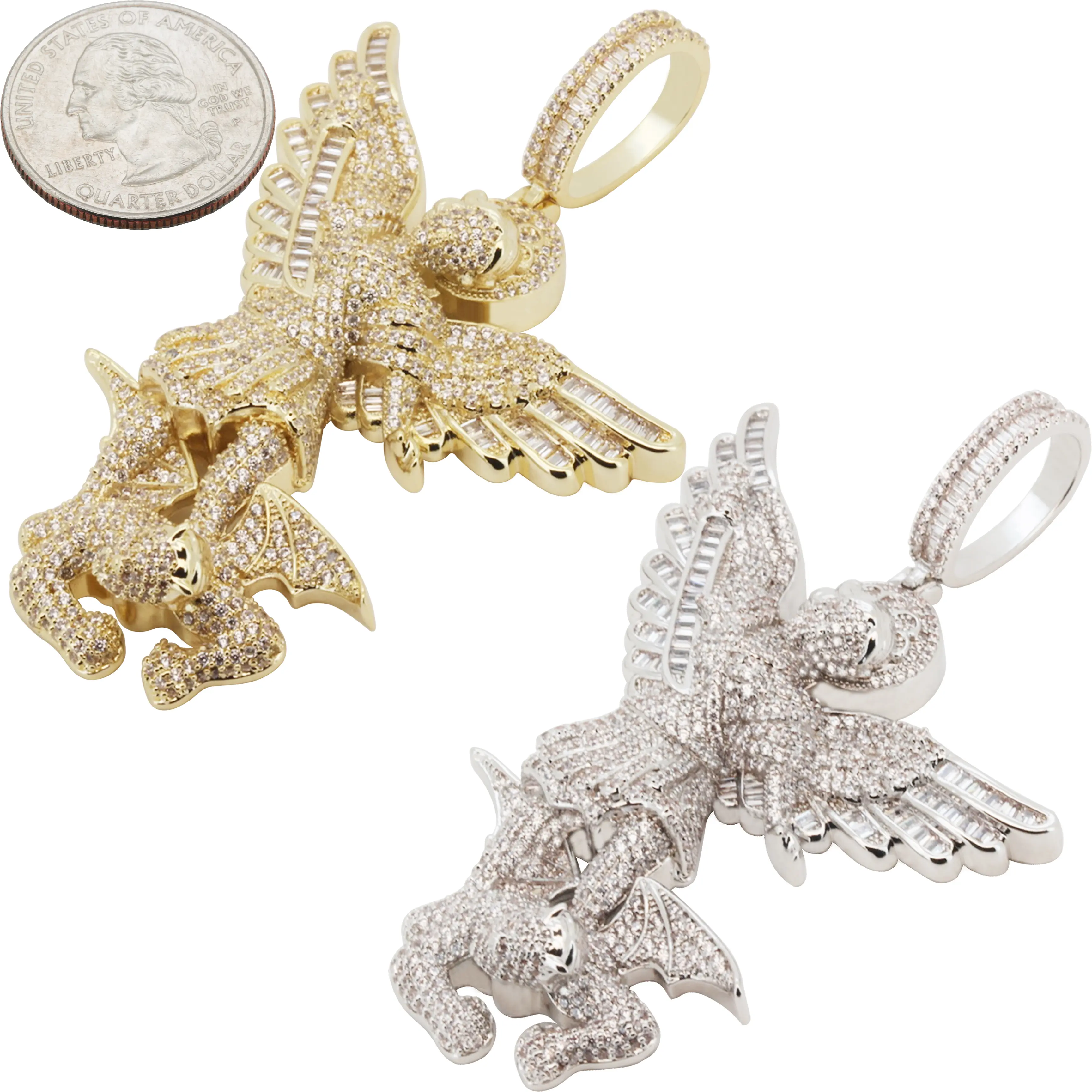 14k Yellow/White Gold Plated AAA Cubic Zirconia Saint Michael Archangel Pendant