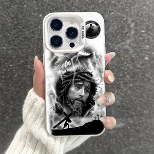 Jesus Cross Pattern Shockproof Phone Case for iPhone 7 8 X Xsmax 11 12 13 14 15 16 Pro Max Plus Stylish Trendy Protecitved Cover Affordable Anti-Fall