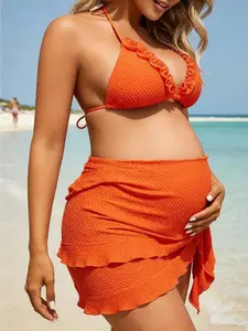 JOCASTAA Three Piece Pregnancy Swimwear Bundle Padded Bra Shorts Sarong Skirt Vacation