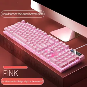 K500 Pink Keyboard Mixed Color White Pink Keycaps 104 Keys Wired Gaming Keyboard for Laptop PC with USB Interface Waterproof Function Crater Architecture Backlight