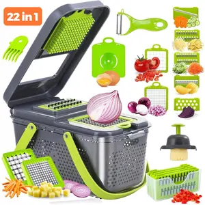22-in-1 Sturdy Multi-Functional Durable Vegetable Chopper with Container, Fast Suitable for Chopping Garlic, Onions, Potatoes, Slicing, Kitchen Utensil rollator pots door closet clamp board Bag Clips Putter Accessories Ceramic Pot Minder Set zester 3 hole