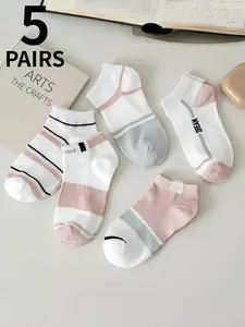 5 Pairs Men's Geometric Sport Crew Socks, Comfortable Sweat-Wicking Breathable Low Top Short Socks, Trendy Hidden Ship Socks, Boat