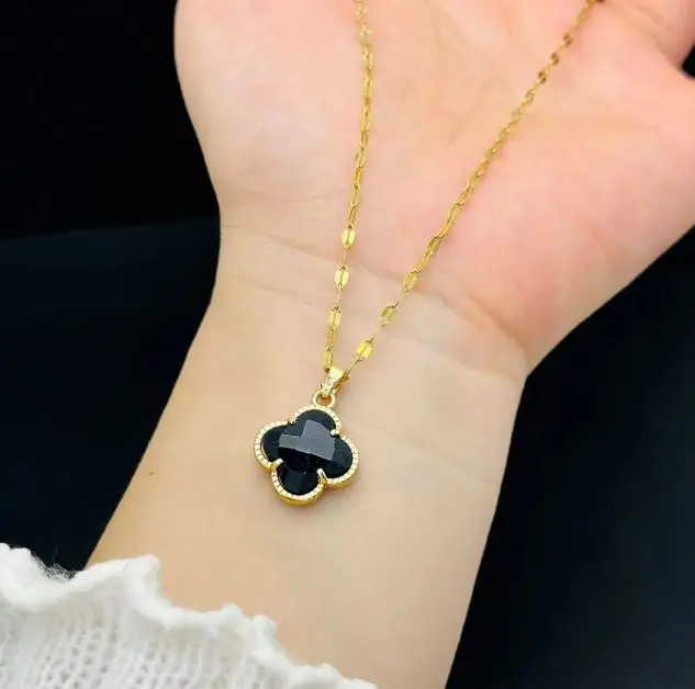 Elegant Four-Leaf Clover Pendant Necklace for Women | Stainless Steel Fashion Jewelry | Symbolic, Skin-Friendly Everyday Chain Gift Piece
