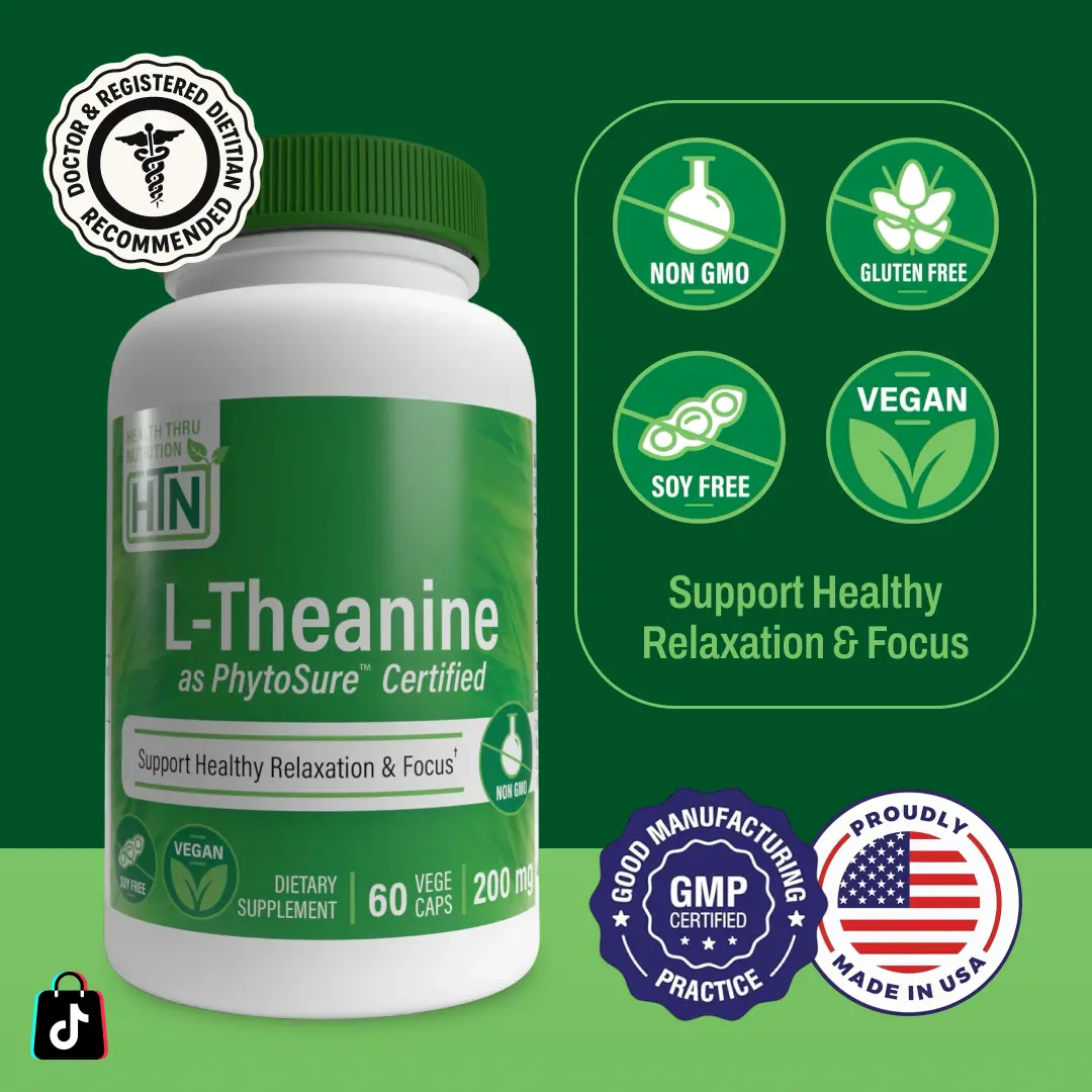 Health Thru Nutrition L-Theanine 200mg as Phytosure™ Certified, 60 Vegecaps