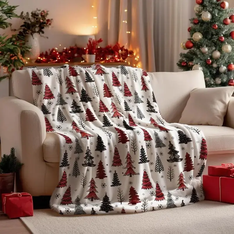 HoralDaily Christmas flannel throw blanket, featuring buffalo plaid and polka dots with Christmas trees; soft, fuzzy plush fleece blankets for couch, sofa, bed, and lounging; ideal gifts for kids, adults, wife, and self; 50x60 inches; suitable for super-s