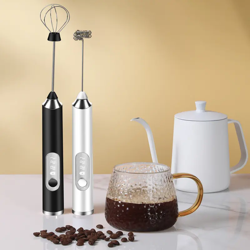 Stainless Steel Mini Cordless Electric Handheld Egg Beater, USB Rechargeable Compact Stir Stick, Heavy Cream Whipper for Cake Baking, Home Kitchen, Office & Dorm Room Mixing Tool