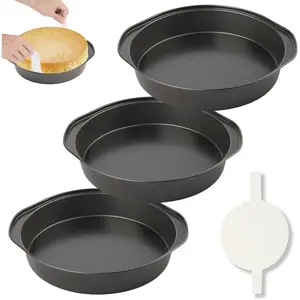 6inch Cake Pan - 3-piece set non-stick round cake pan, comes with 100 sheets of baking paper, carbon steel material, crush cake baking pan with handle, dishwasher safe