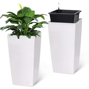 Garvee Tall Planters for Outdoor Plants, 30 " Large Taper Flower Plant Pots with Drainage Holes, Water Level Monitor & Automatic Watering,  Outdoor Planter for Patio, Porch, Garden, Set of 2, White