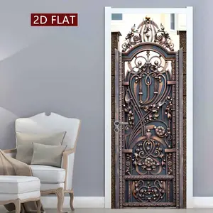 Vintage Door Pattern Wall Art, 2 Counts/set Door Sticker, Easy Apply Peel & Stick, Waterproof & Scratch Resistant Decoration Painting for Home, Kitchen, Bathroom, Bedroom, Ornaments, Door Decorations