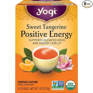Yogi Sweet Tangerine Positive Energy Tea - 16 Tea Bags per Pack (6 Packs) - Organic Tangerine Energy Tea - Includes Black Tea Leaf, Yerba Mate Leaf, Ashwagandha Root & More