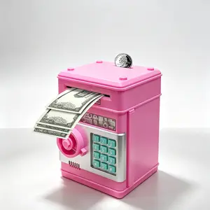 Generic Stylish Mini Electronic ATM Piggy Bank for Kids, Anti-Theft Code Lock Money Jar with Auto Bill Rolling Function, Coin Cash Dual Use Toy, Practical Present for Boys Girls Aged 6 To 13 For Birthday And Xmas Holiday,home decor gift