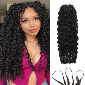 Burmese Curly Human Crochet Hair for Black Women Feather Crochet Human Hair Miracle Knots for Boho Braids Pre-Separated 50 Strands 60g Miracle Reusable Virgin Hair Extensions Natural Black Knotted Headband Zig Zag Headbands