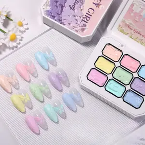 Nine-Grid Solid Oil Painting Glue, Gradient Coloring Gel, High Saturation Nail Polish Adhesive, Single Coat, Powder Brush, Gradient Effect, Nail Art Manicure, Nail Art Products