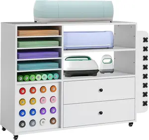 42" Cricut Craft Cart: 24-Roll Vinyl Storage Cabinet & Organizer w/ 2 Large Drawers | All-in-One Station for Cricut Machines