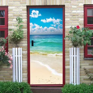 2pcs   Ocean Theme Wall Stickers with High Definition Printing Technology Showcasing Natural Beauty of Blue Sea Blue Sky and Golden Beach Self Adhesive Material Easy to Install and Removable Without