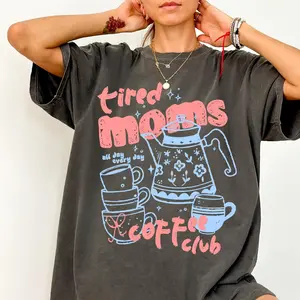 Tired Moms Coffee Club Comfort Colors T-Shirt, Funny Retro Coffee Lover Graphic Tee, Mom Life T Shirt, Vintage Preppy Espresso Shirt
