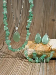 Green Aventurine Stone Beaded Jewelry Set, Vintage Necklace, with Water Drop & Irregular Stone Beaded \ Earrings, Fashion Jewelry Accessories for Women & Men
