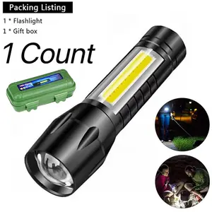 Wild Bright 1-pack portable USB rechargeable LED flashlight, mini 3 lighting modes for outdoor camping, fishing, hand flashlight with telescopic zoom COB side light, multi-functional hand flashlight for outdoor strong light spotlight
