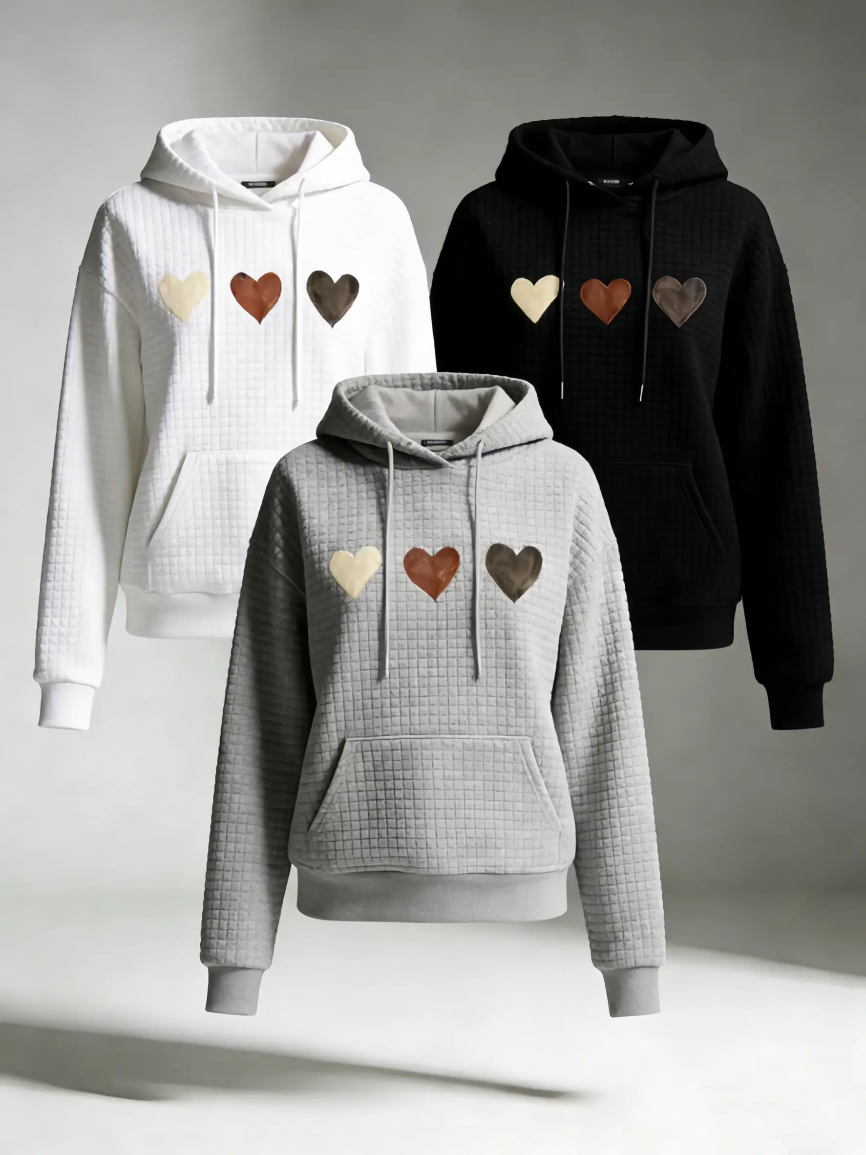 Women's clothing Heart & Patchwork Graphic Hoodie, Casual Wear with Drawstring Hood & Relaxed Fit, Machine Washable, Waffle Fabric Women's Fashion Hoodie,Sweatshirt for Women,Fall Tops for Women