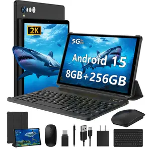 POWMUS Android 15 Tablet, 10.4" 2K IPS Display, Octa-Core Processor, 8000mAh Battery, GMS Certified, Tablet with Bluetooth Keyboard, Mouse & Protective Case – for Streaming, Study, Gaming & Reading,summervibes