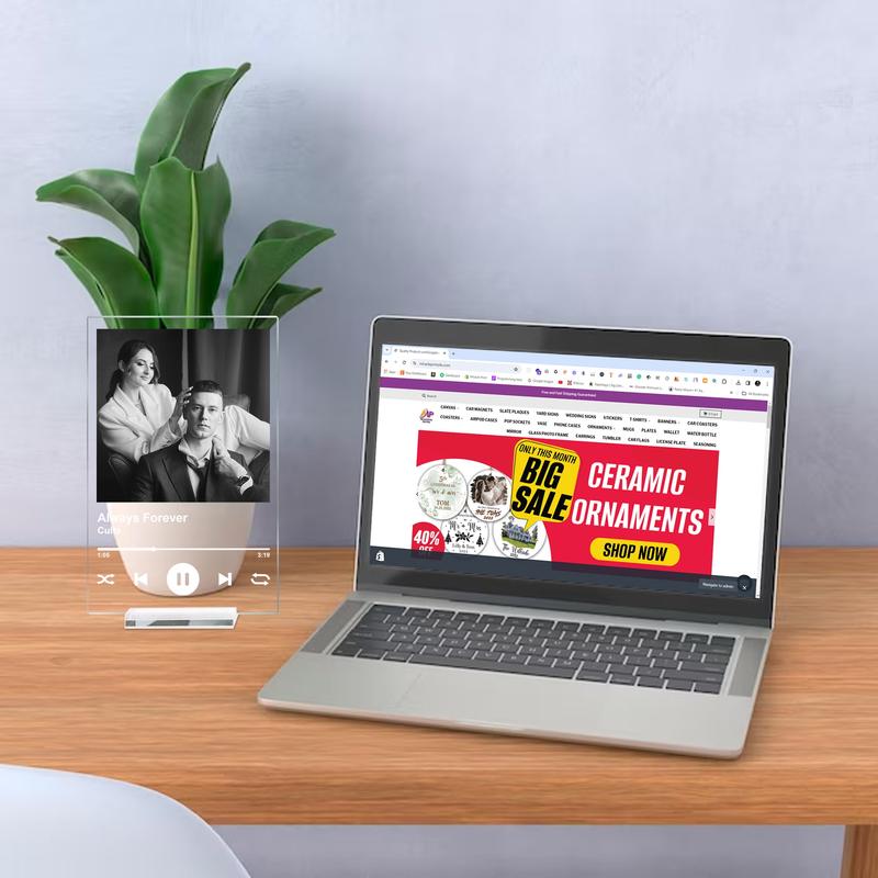 MIRACLE PRINTS Personalised Song Plaque With Stand, Custom Music Plaque, Any Photo / Song, Any Playlist, Photo and Music Gift, Music Prints, Personalized Photo Frame, Album Cover Song Plaque, Mother's Day Gifts, Gift for Mom, Acrylic plaque Decor