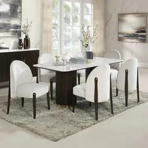Acme DN03940-7PC Clayten Espresso Finish Wood Marble Top Dining Table Set with 6 Side Chairs for Stylish Dining Room