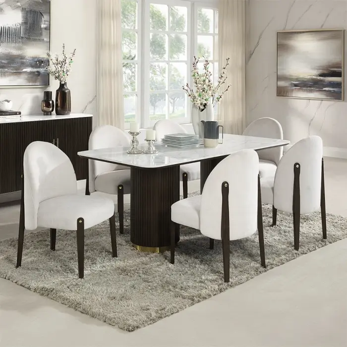 Acme DN03940-7PC Clayten Espresso Finish Wood Dining Table Set with Marble Top, 6 Side Chairs, Ample Seating for Family Meals & Elegant Indoor Dining Rooms, Assembly Required