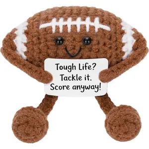 Positive Crochet Football Stuffed  with Affirmation Card  Knitting Rugby Ball Plush Doll Gifts for Men Women  (Rugby Ball)