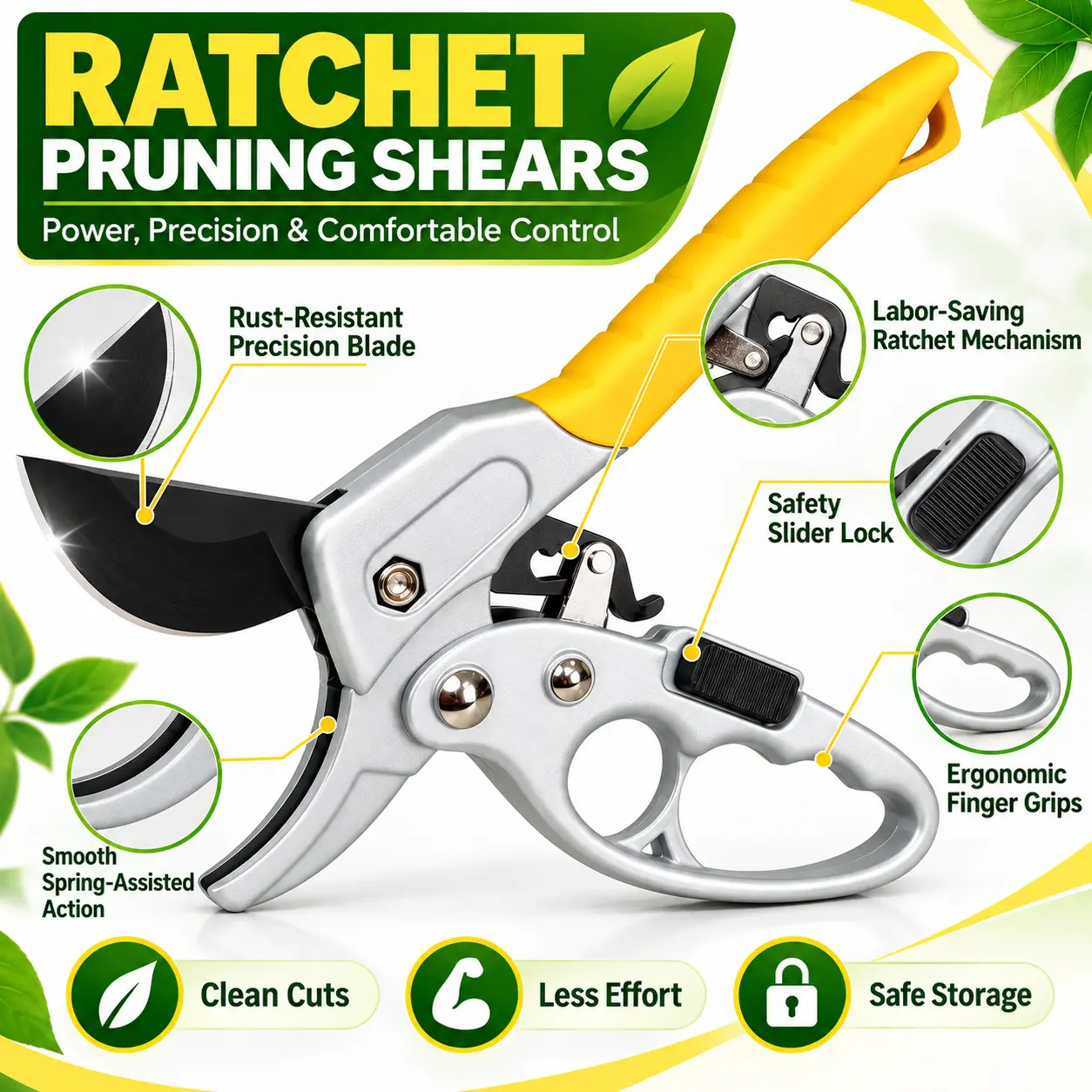 3-Pack Garden Pruning Shears, Stainless Steel Garden Scissors with Ergonomic Non-Slip Handles & Safety Locks, Plant Clippers for Flowers, Houseplants, Shrubs, Herbs & Light Branches