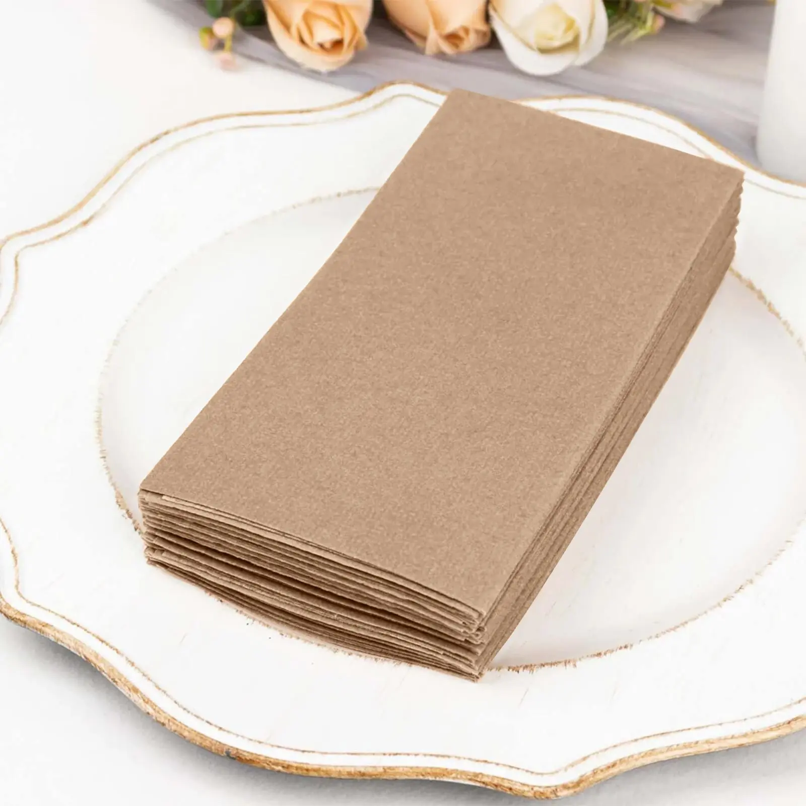20 Pack Faux Linen Disposable Napkins - 8.5"x4" Taupe Kitchen Tableware, Soft Airlaid Hygienic Towels for Restaurant, Banquet, Event