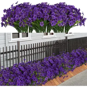 21 Bundles Artificial Outdoor UV Resistant Flowers No Fade Fake Outside Flowers Plastic Greenery Faux Shrubs Garden Porch Window Box Home Decoration(Purple) Decorative Fruit