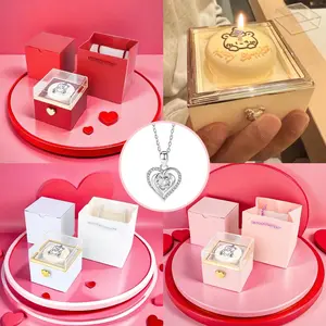 【Birthday Gift】Romantic Rotating Surprise Gift Box for Birthday, Flip Jewelry Box, Necklace with Cake Design for Girlfriend, Wife, Daughter