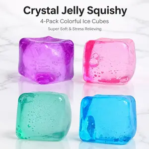 Ice Cube Squishy Stress Balls,  Transparent Jelly Squeeze Toys, Soft TPR Fidget Toys with Bubbles, Anxiety Relief Sensory Toys for Kids Adults, Cute Party Favors Desk Decor