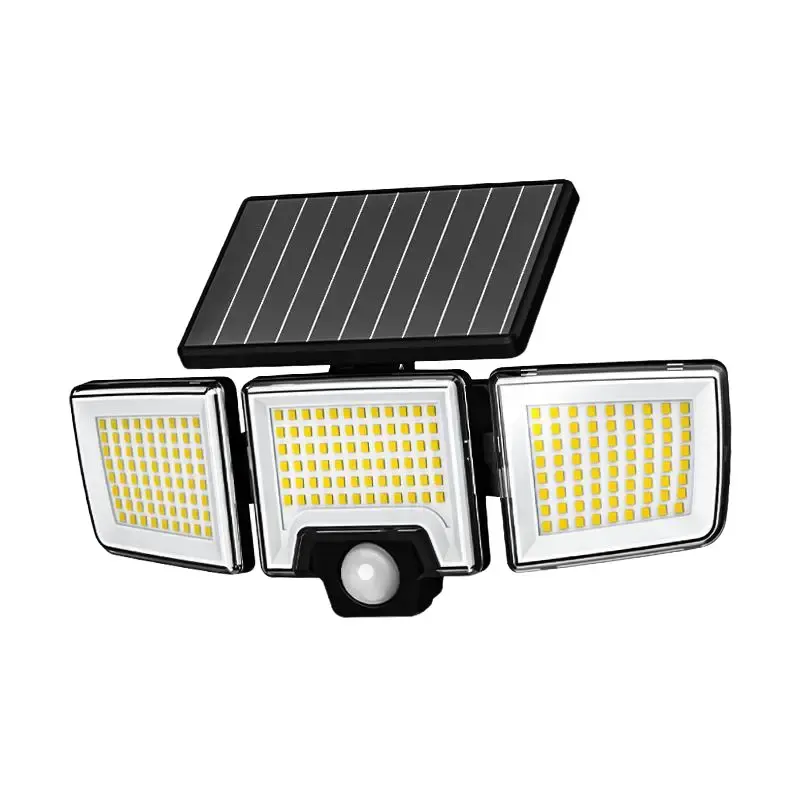 Qawtor Solar Outdoor Lights - 3-Head 216 LED Motion Sensor Floodlight with Remote Control, IP65 Water Resistant Wall Mount Security Light for Patio Lighting, Outdoor Landscape Use
