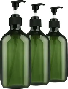 Empty Plastic Bottles with Pump Dispenser and 6pcs Labels Included, Refillable Travel Containers for Hand sanitizer Shampoo Lotion, etc - No BPA/Paraben, 500ml/16.9oz (3 Pack(Green))