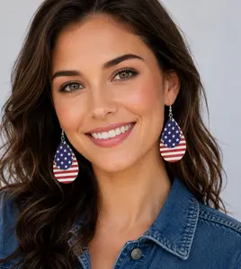 American Flag Earrings for Women 4th of July Patriotic Earrings Cute Teardrop Faux Leather Dangle Earrings