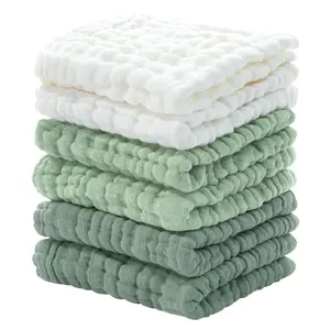 Muslin  Washcloths 6 Pack,  Cotton  Wash Cloths for   , 12x12 inches Large Soft Absorbent  Towels for  Gradient Green