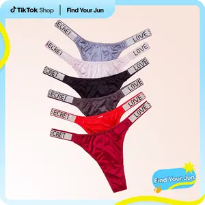 Women's 6-pack low-rise letter rhinestone thongs, soft and comfortable breathable panties for daily wear, suitable for all seasons underwear S-XL