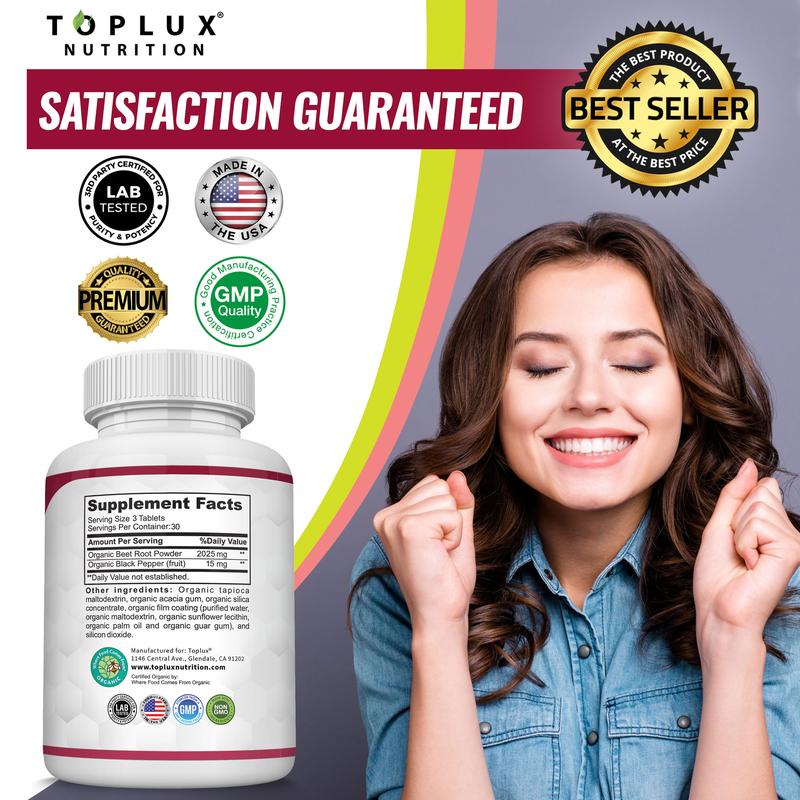 Toplux Organic Beet Root Tablets -  Nitric Oxide Booster Beetroot Supplement 2040mg