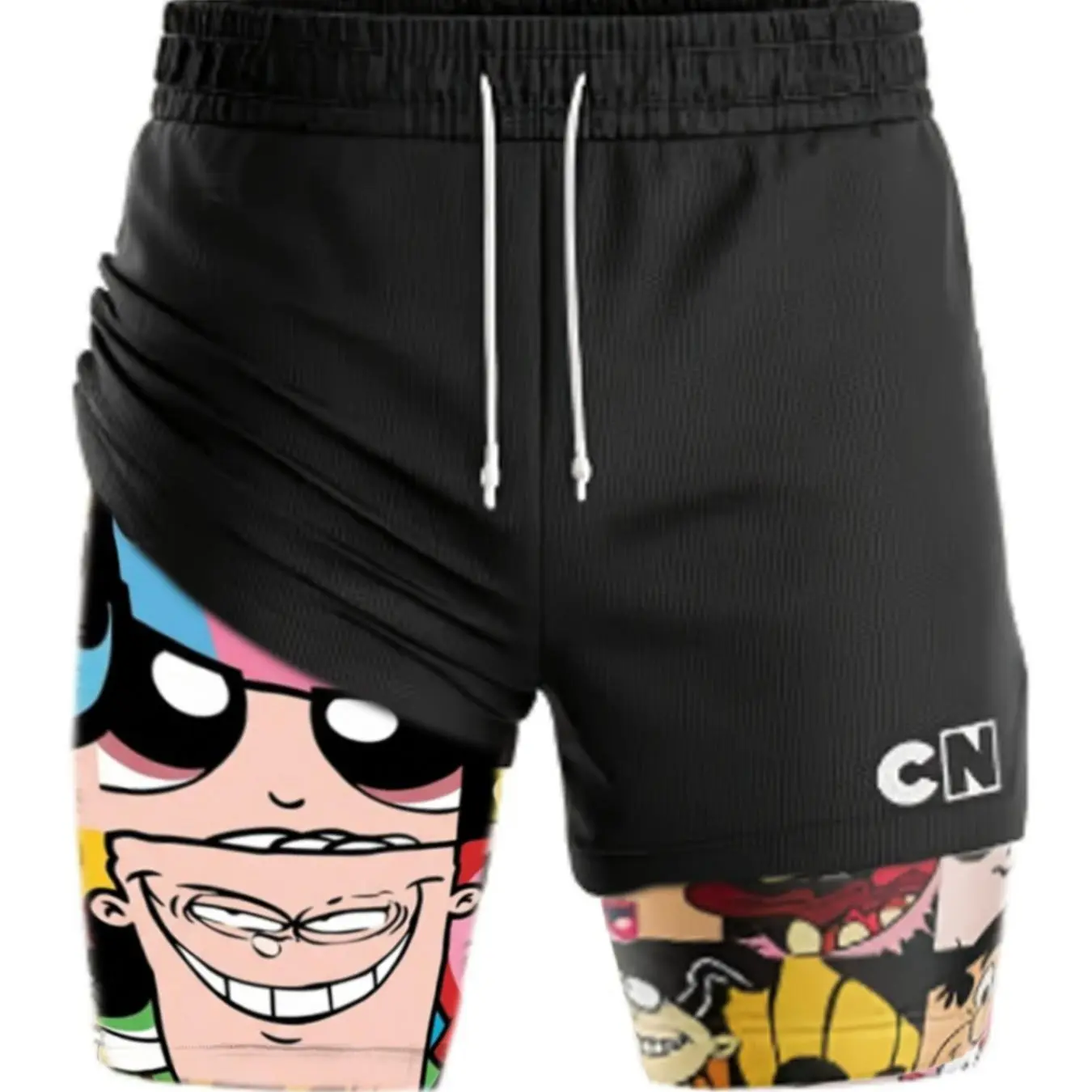 Cartoon Network CN Collection 2-in-1 Athletic Shorts Black Unisex Sports Double-Layered Inner Shorts Drawstring Design Men Women Basketball Shorts Pocket