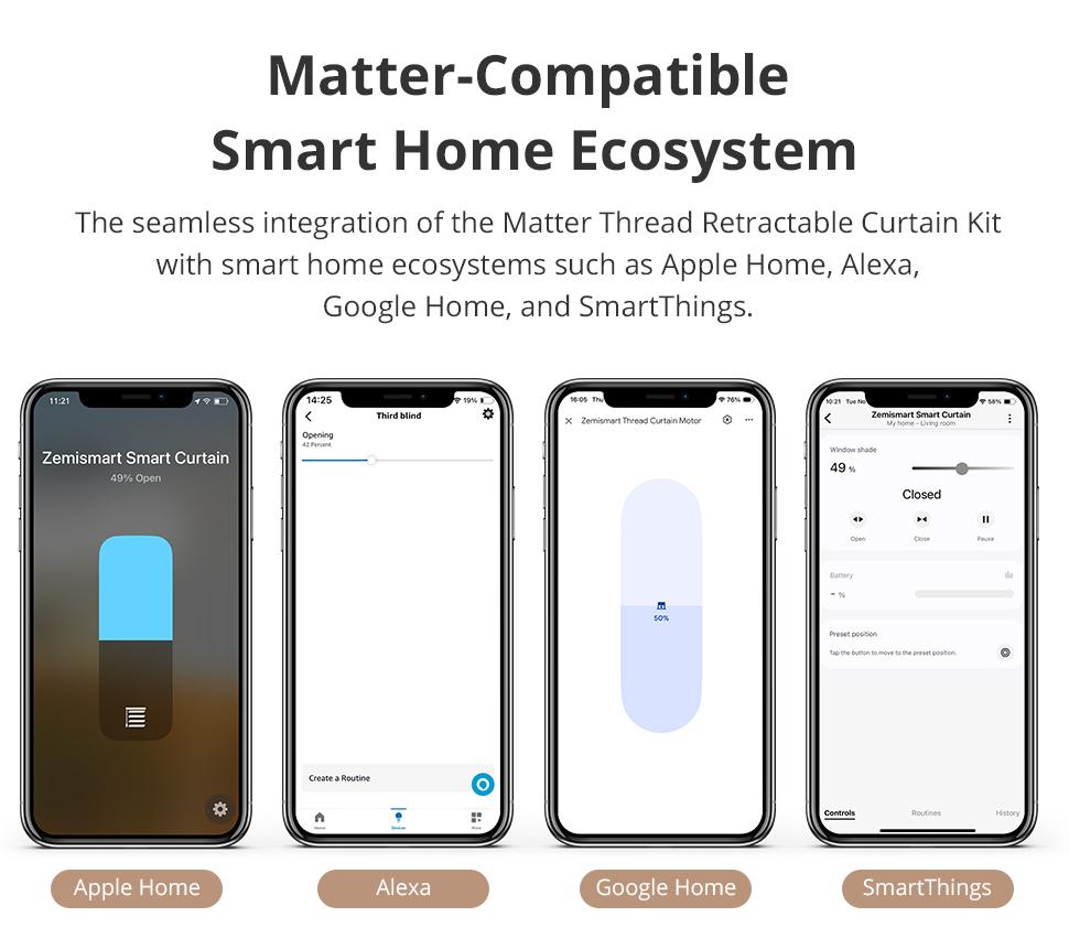 Zemismart Fully Automatic Electric Curtain Sliding Rail Directly Connected to Apple HomeKit for Easy Control and Installation