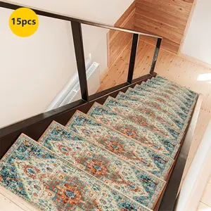 Rubber Non-Slip Stair Mats, Vintage Pattern Printed Rugs, Protective Step Carpets, Home Decor Edged Mats, Boho Runner Rug, Indoor Outdoor Use