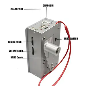Hand-cranked emergency 5-in-1 generator, mobile phone charger, emergency lighting, electronic ignition, radio and broadcasting.