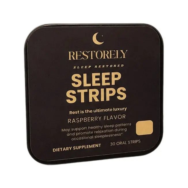 Restorely Sleep Strips – 1 mg Melatonin Oral Strips, Raspberry | Valerian, Chamomile, Lavender & Hibiscus | 30 Count