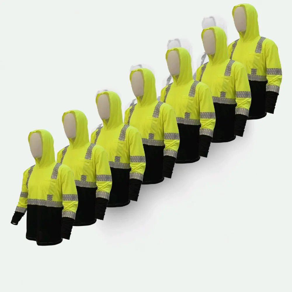 7-Pack Work Safety Kit: Long-Sleeve Hooded Shirts with Print Reflectors, Ultra-Safe Vests, Workwear Vests, Work Gloves for Home Improvement Security, Ultra-Safe Safety Vests, Workwear Safety Vests
