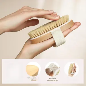 Dry Brushing Body Brush, Natural Bristle Dry Skin Exfoliating Brush Body Scrub for Flawless Skin, Cellulite Reduction, Lymphatic Drainage and Blood Circulation Improvement Gift Scrubber Shower Smooth Wooden Bath Cotton Oval Personal Strap